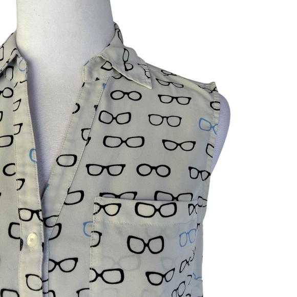 Talbots Sleeveless Nantucket Glasses Print Button Front Blouse Size Small - Picture 5 of 8